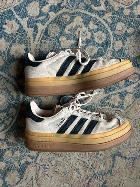 adidas Gazelle Platform Sneakers in Off-White & Navy